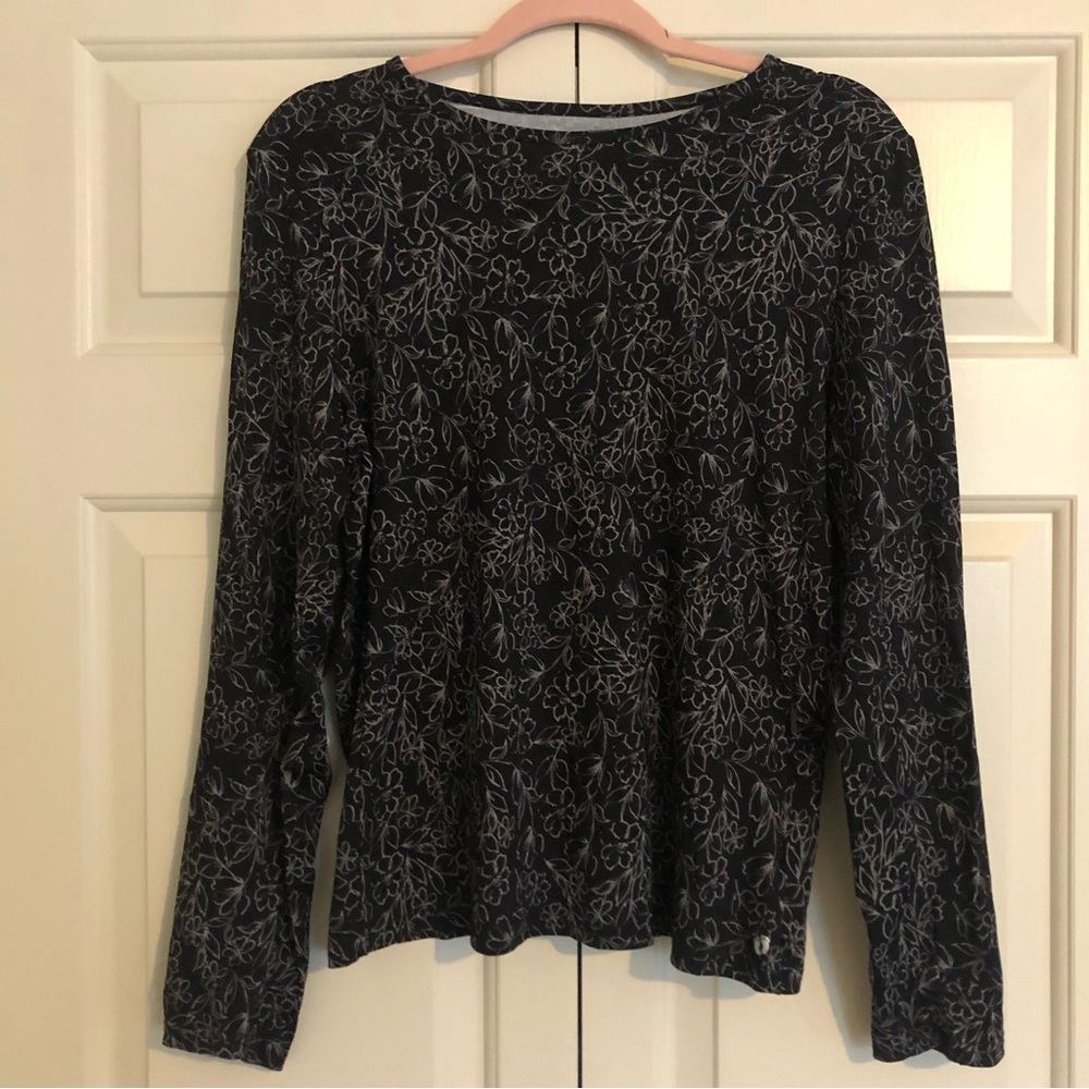 Hang Ten UPF 50+ Long Sleeve Rash Guard Swim Surf Top Black Floral, Women Large